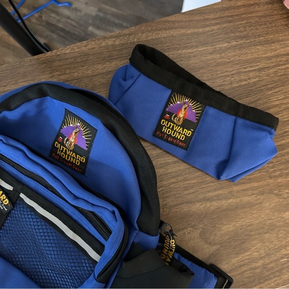 Outward Hound Pet Travel Gear Blue Black Backpack Style Fanny Pack & Water Bowl - Picture 9 of 10